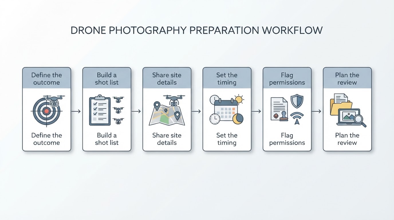 Workflow diagram for drone photography services.