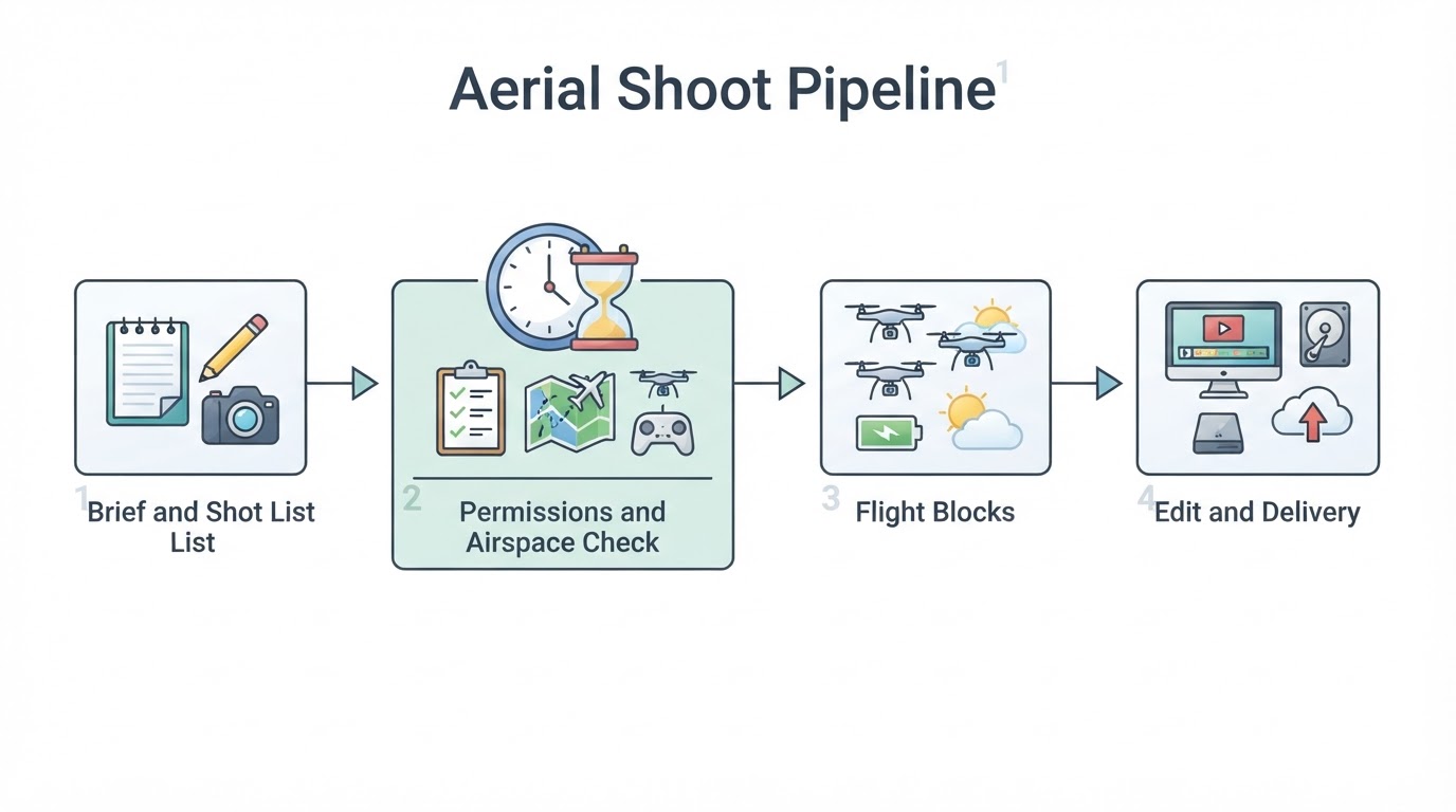 Workflow diagram for drone videography services.